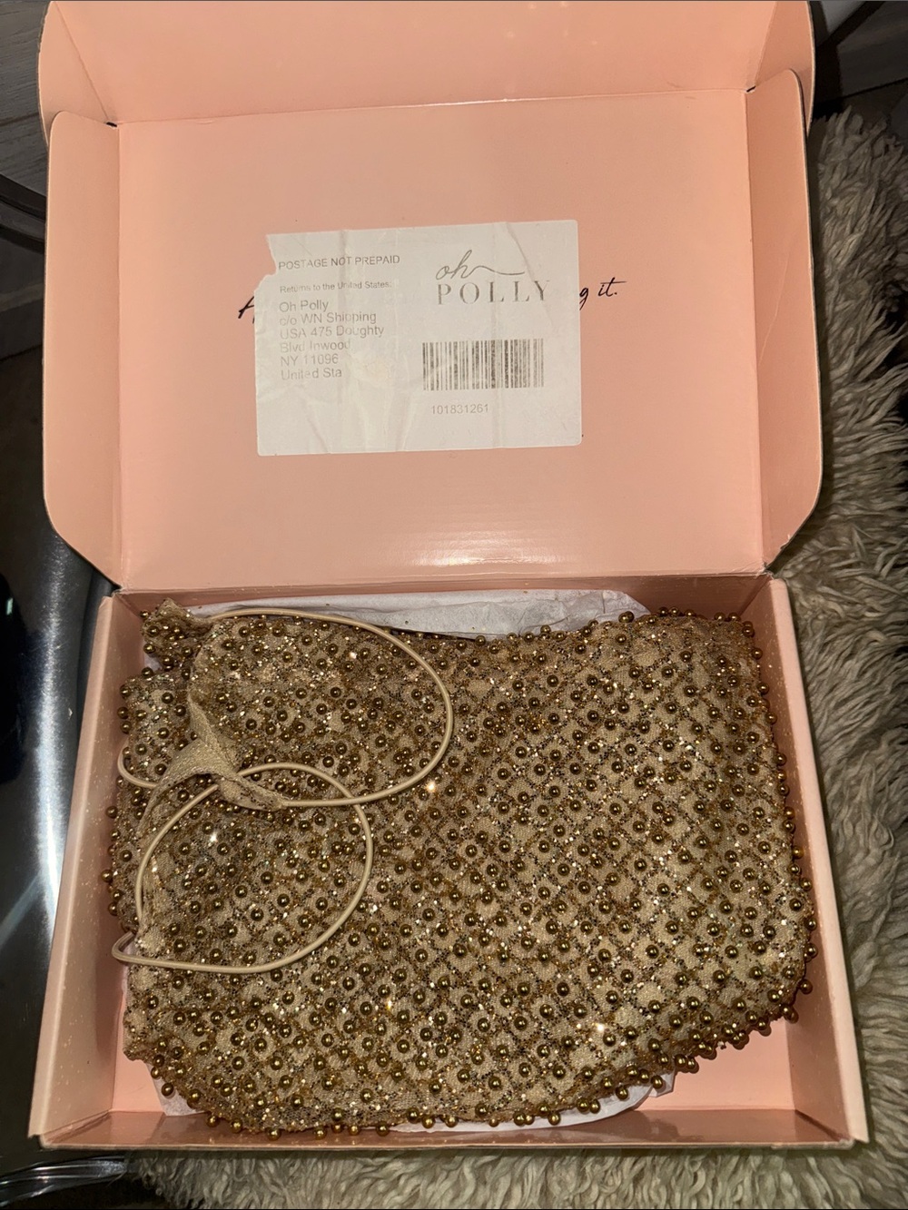 Oh Polly Gold Beaded Mini Dress - Picture 3 of 4